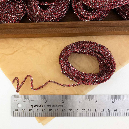 Mini Candy Cane Metallic Wired Tinsel Cord in Red + Silver ~ 1/8" wide ~ 10 meter length